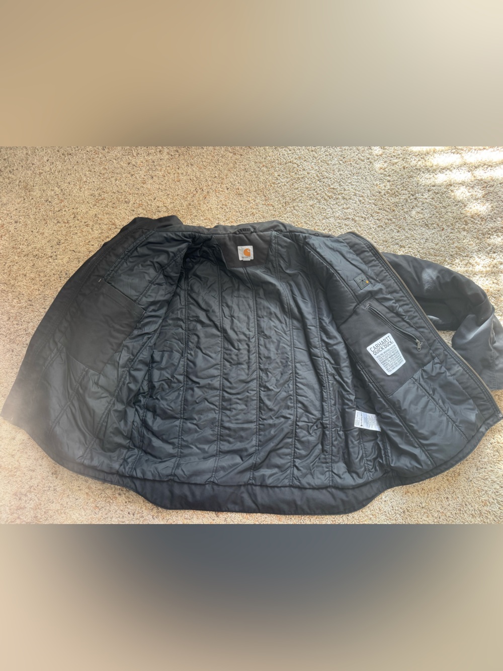 Carhartt Jacket Black Quick Duck Canvas Full Zip Insulated Workwear XL Outdoor - Picture 5 of 9